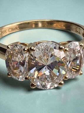 14K Yellow Gold 3 Stone Trilogy CZ Ring SZ 7 Classic Engagement Style